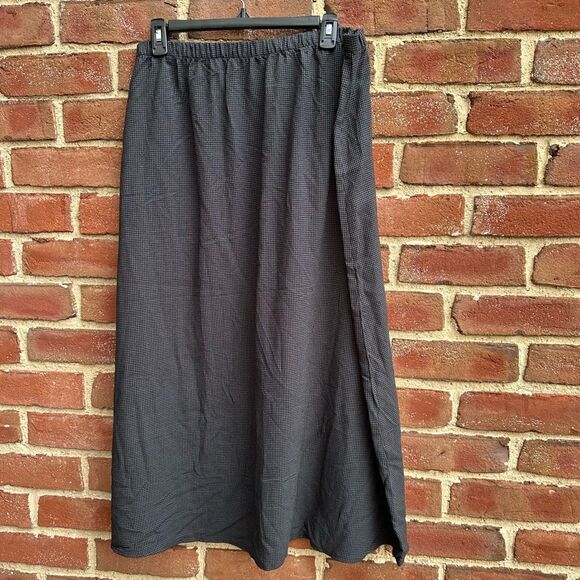 EILEEN FISHER TENCEL Seersucker Check Midi Skirt gray large - Picture 3 of 9
